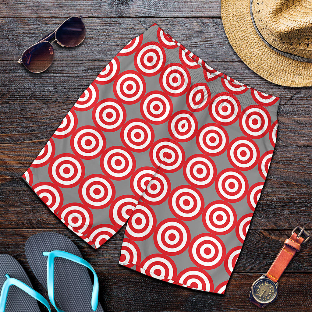 Red And White Bullseye Target Print Men's Shorts