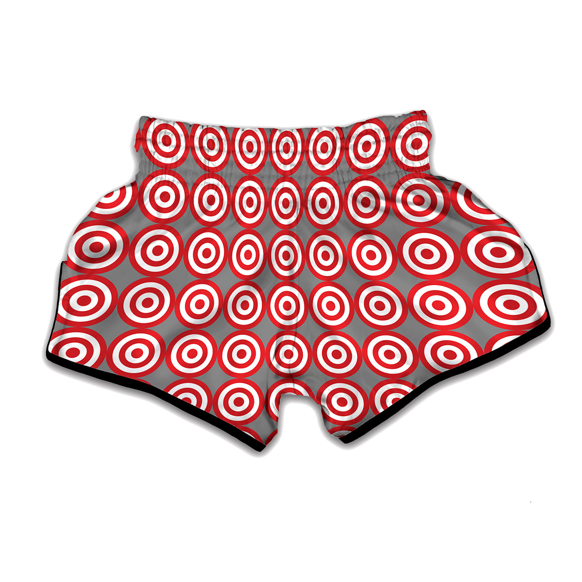 Red And White Bullseye Target Print Muay Thai Boxing Shorts