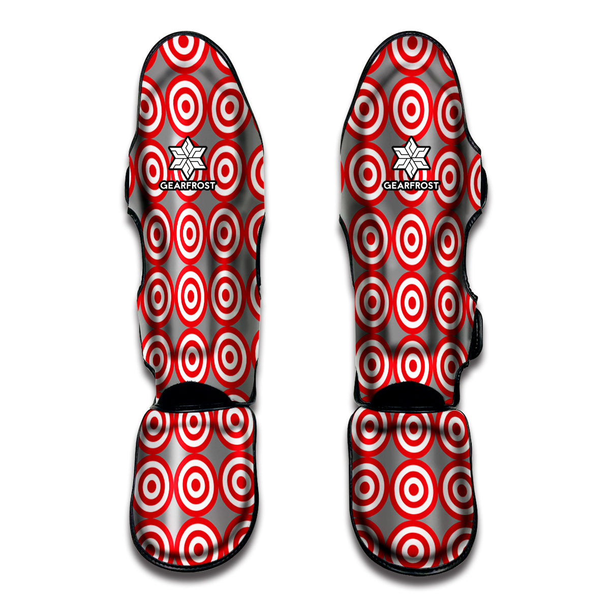 Red And White Bullseye Target Print Muay Thai Shin Guard