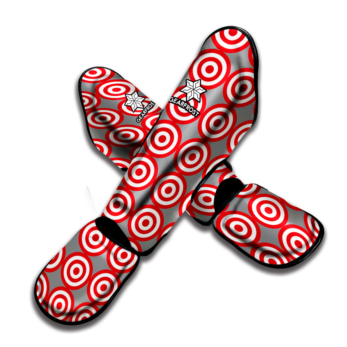 Red And White Bullseye Target Print Muay Thai Shin Guard