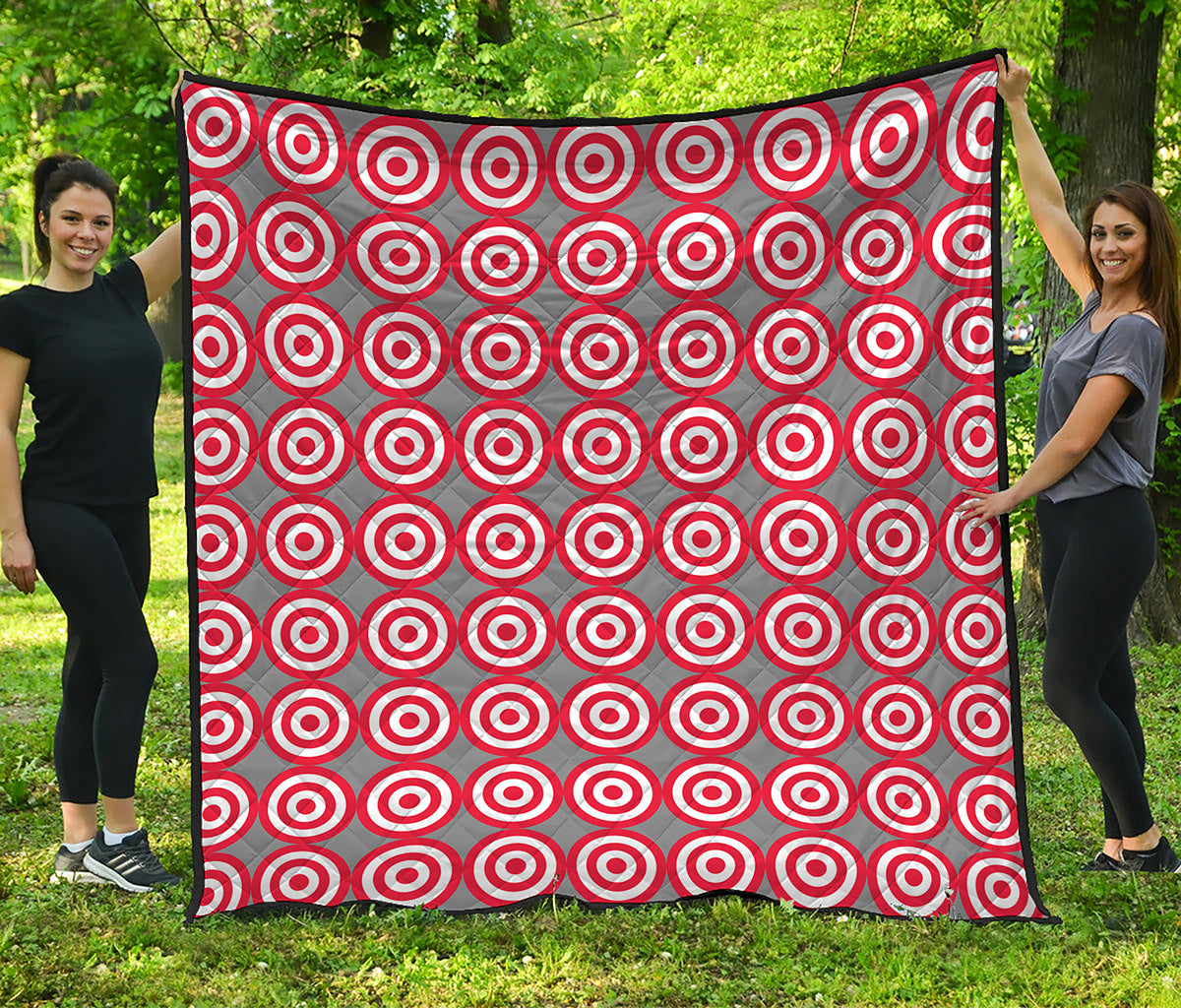 Red And White Bullseye Target Print Quilt