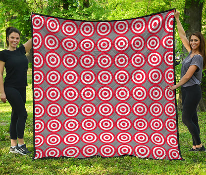 Red And White Bullseye Target Print Quilt