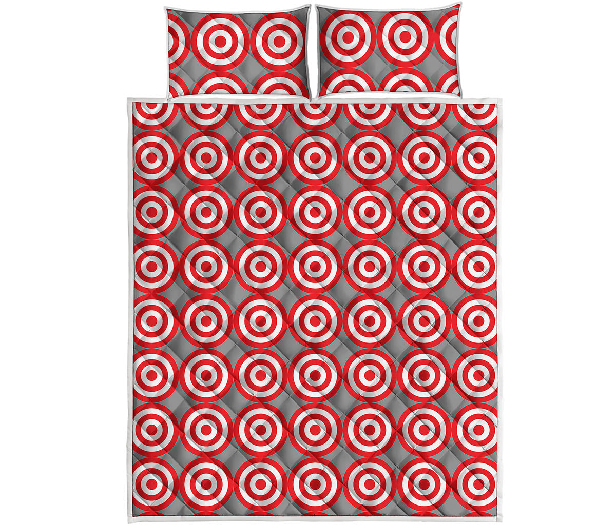 Red And White Bullseye Target Print Quilt Bed Set