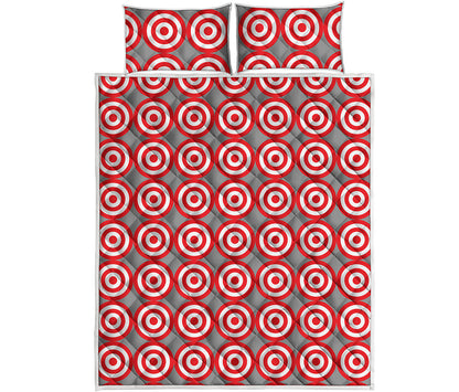 Red And White Bullseye Target Print Quilt Bed Set