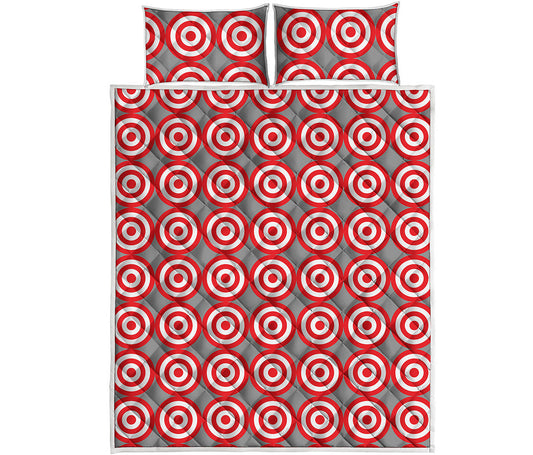 Red And White Bullseye Target Print Quilt Bed Set