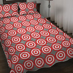 Red And White Bullseye Target Print Quilt Bed Set