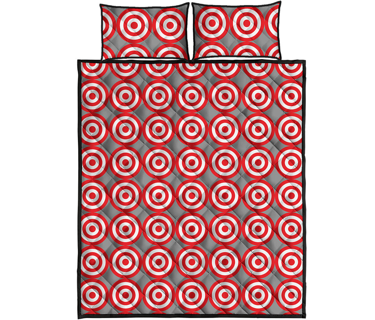 Red And White Bullseye Target Print Quilt Bed Set