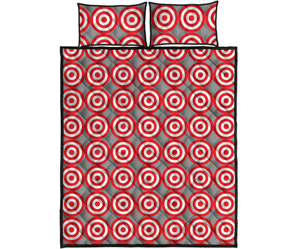 Red And White Bullseye Target Print Quilt Bed Set