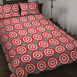 Red And White Bullseye Target Print Quilt Bed Set