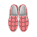 Red And White Bullseye Target Print White Slip On Shoes