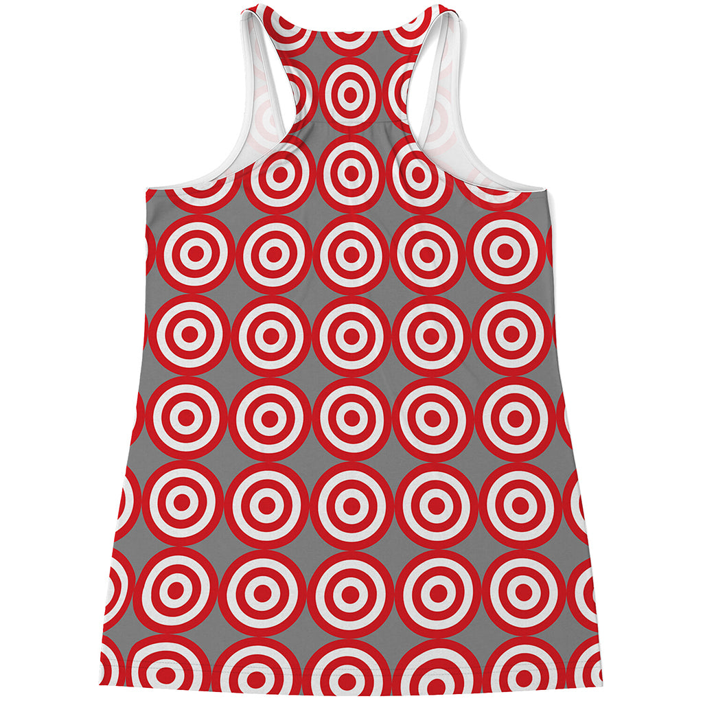 Red And White Bullseye Target Print Women's Racerback Tank Top