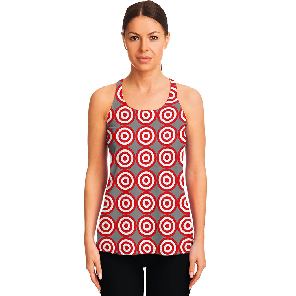 Red And White Bullseye Target Print Women's Racerback Tank Top