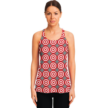 Red And White Bullseye Target Print Women's Racerback Tank Top
