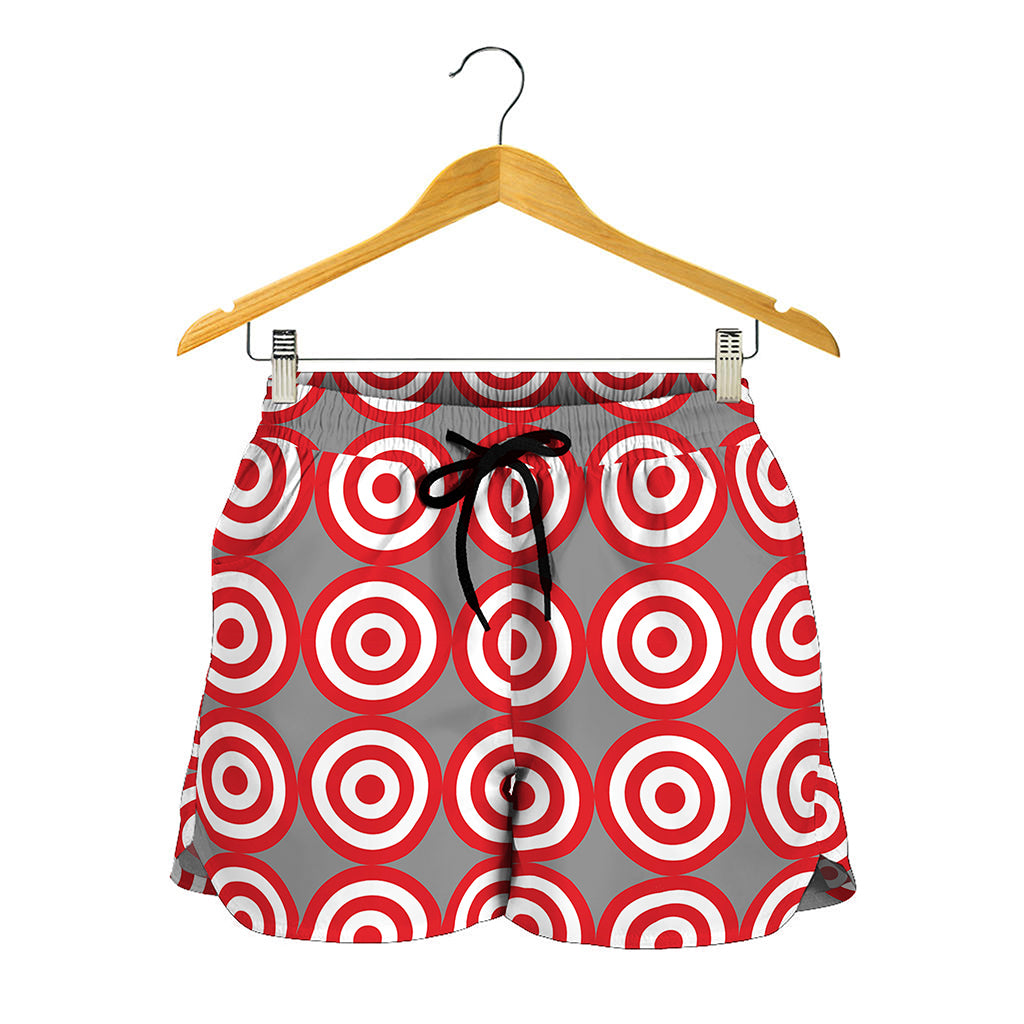 Red And White Bullseye Target Print Women's Shorts