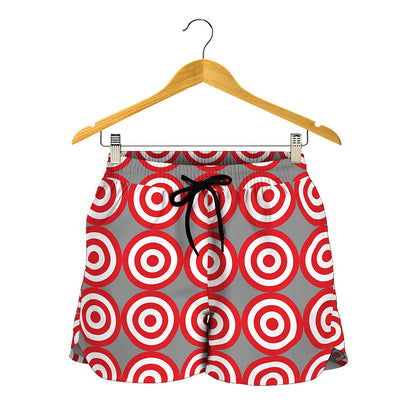 Red And White Bullseye Target Print Women's Shorts