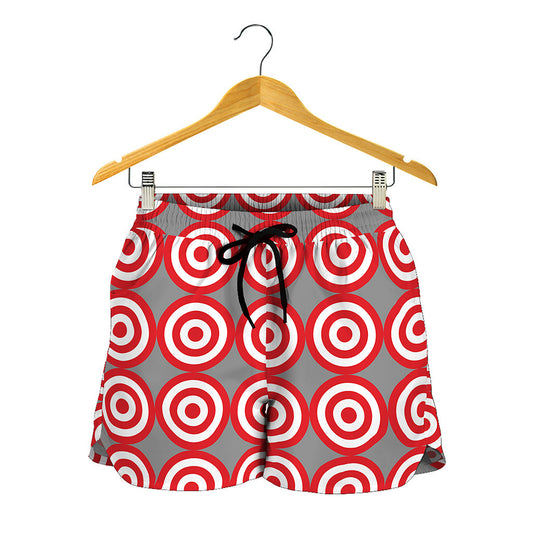 Red And White Bullseye Target Print Women's Shorts
