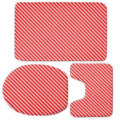 Red And White Candy Cane Pattern Print 3 Piece Bath Mat Set
