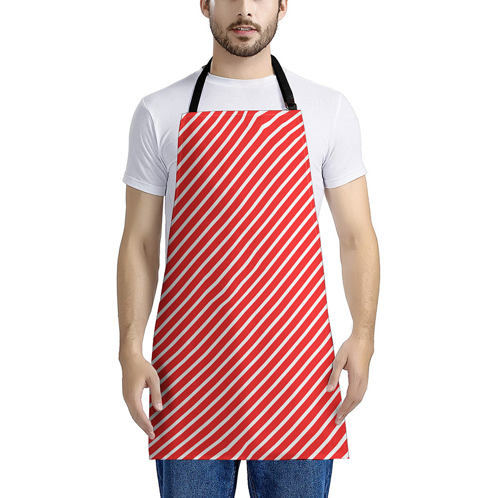 Red And White Candy Cane Pattern Print Apron