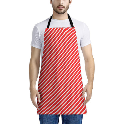 Red And White Candy Cane Pattern Print Apron
