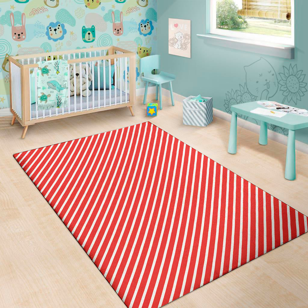 Red And White Candy Cane Pattern Print Area Rug