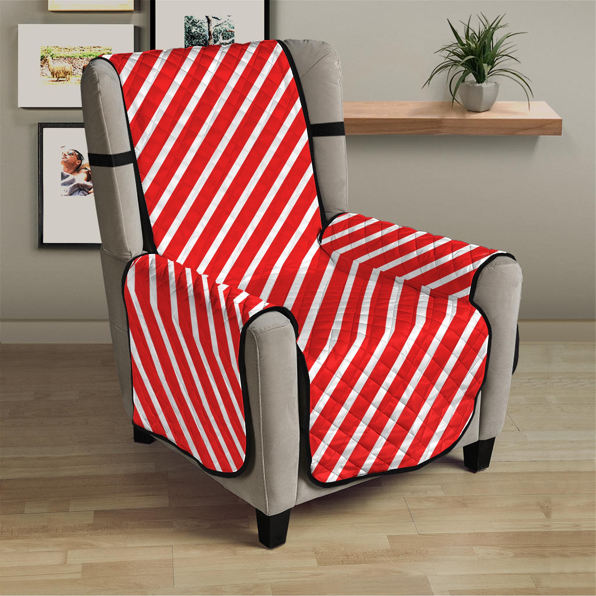 Red And White Candy Cane Pattern Print Armchair Protector