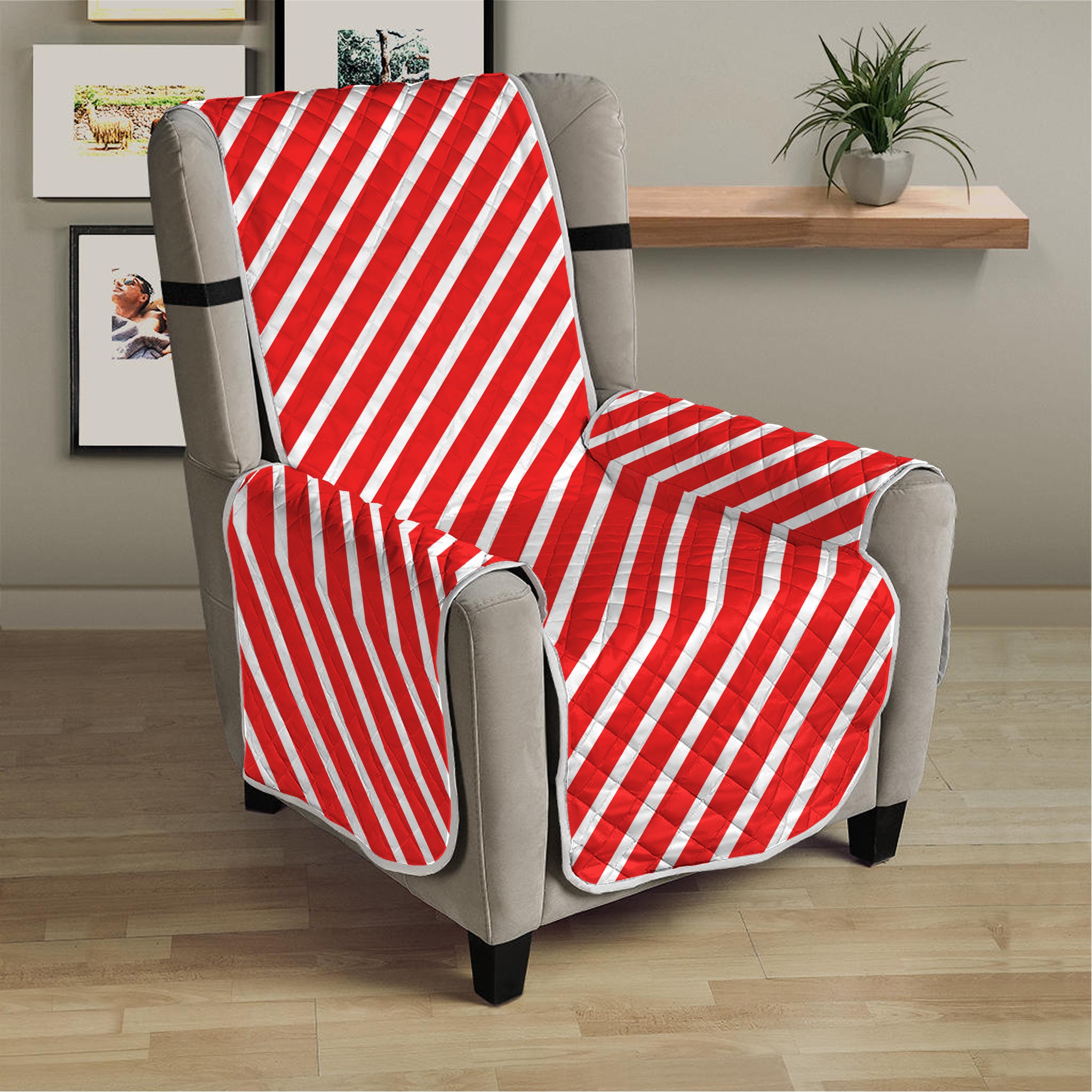 Red And White Candy Cane Pattern Print Armchair Protector