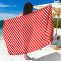 Red And White Candy Cane Pattern Print Beach Sarong Wrap