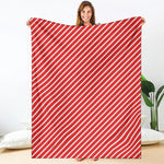 Red And White Candy Cane Pattern Print Blanket