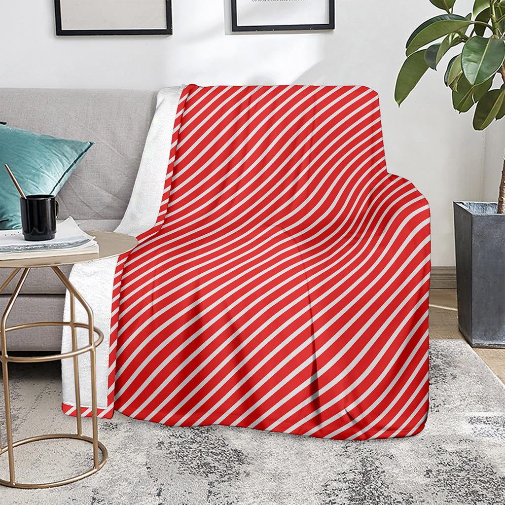 Red And White Candy Cane Pattern Print Blanket