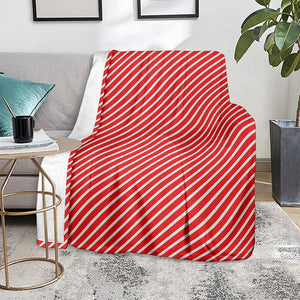 Red And White Candy Cane Pattern Print Blanket