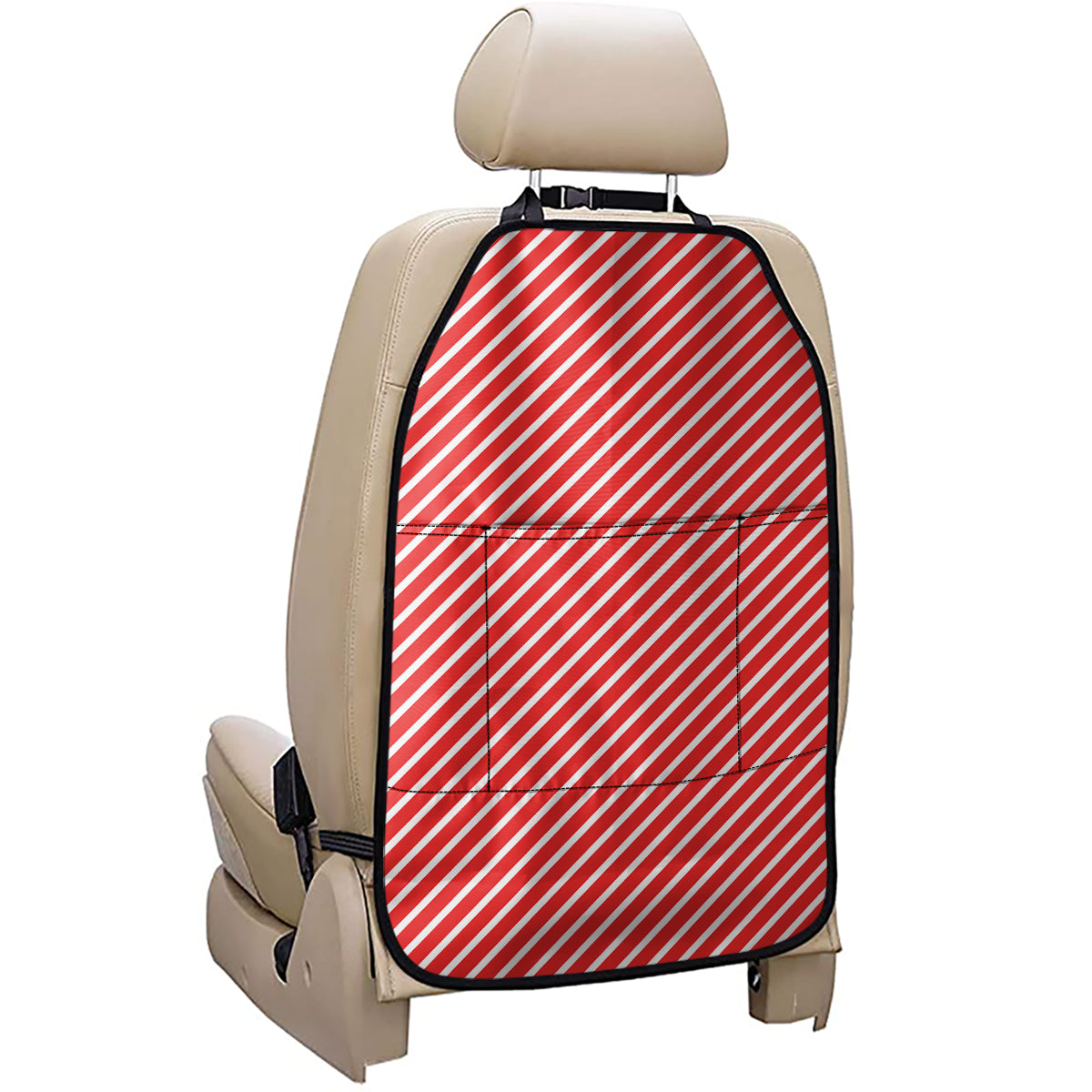 Red And White Candy Cane Pattern Print Car Seat Organizers