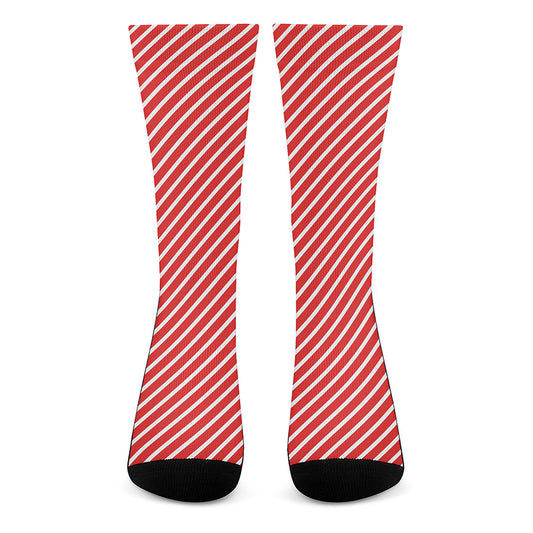 Red And White Candy Cane Pattern Print Crew Socks