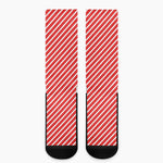 Red And White Candy Cane Pattern Print Crew Socks