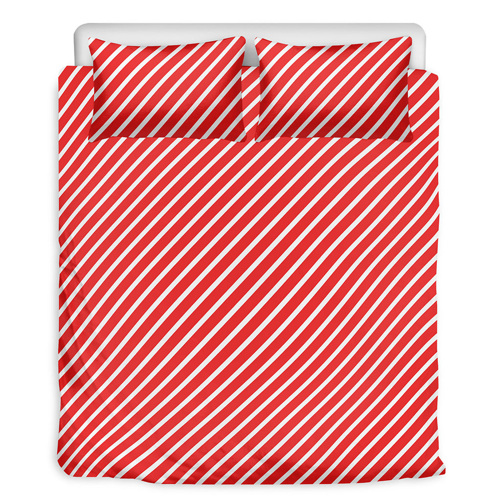Red And White Candy Cane Pattern Print Duvet Cover Bedding Set