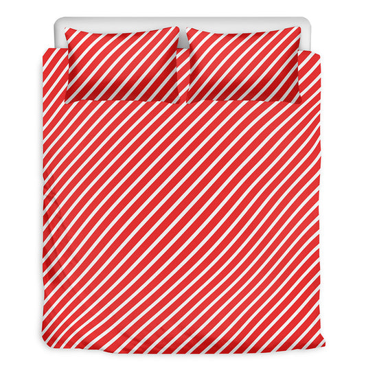 Red And White Candy Cane Pattern Print Duvet Cover Bedding Set