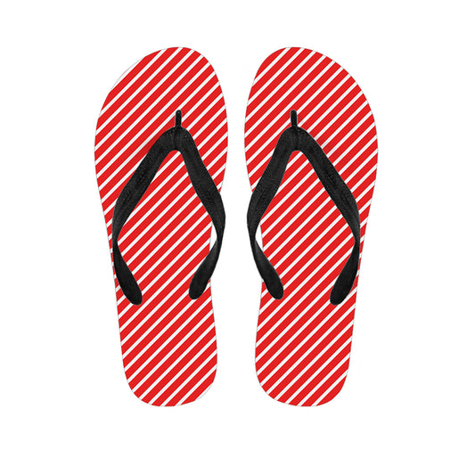Red And White Candy Cane Pattern Print Flip Flops