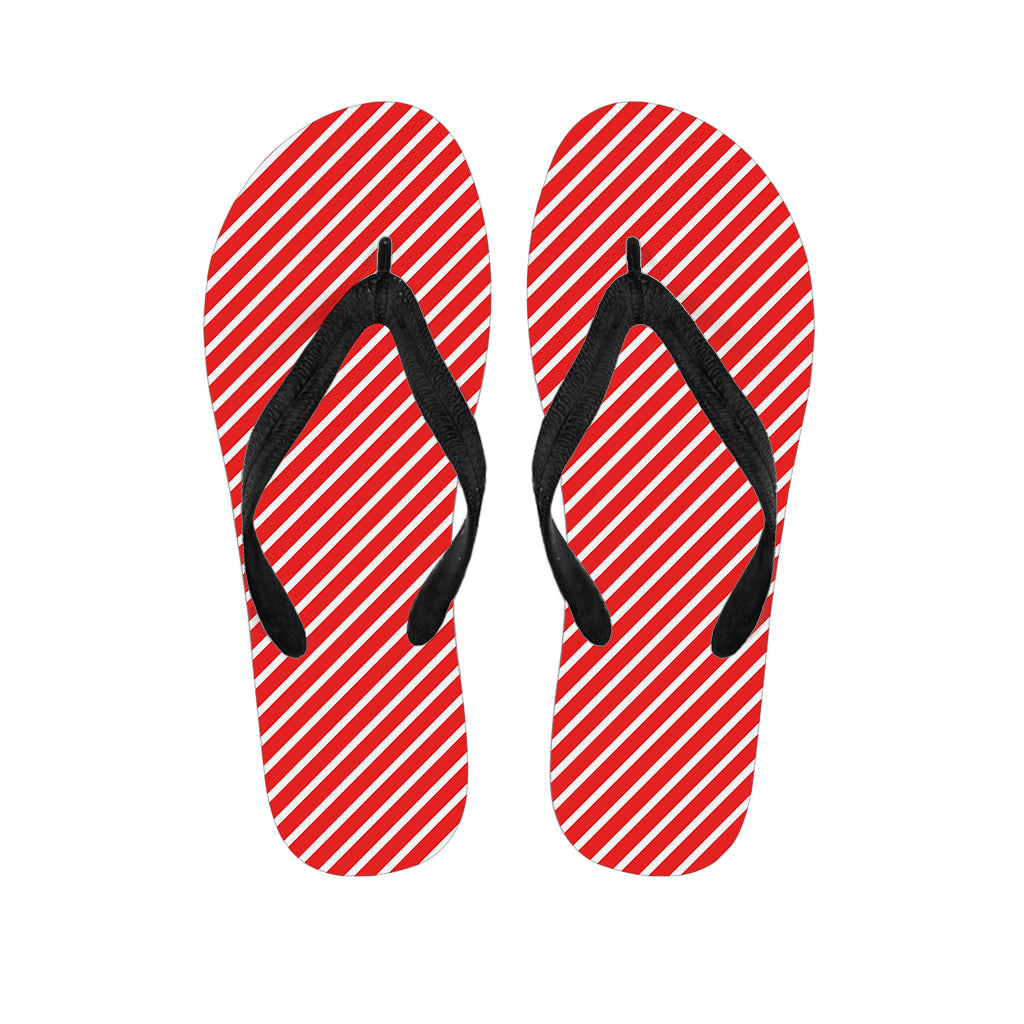 Red And White Candy Cane Pattern Print Flip Flops