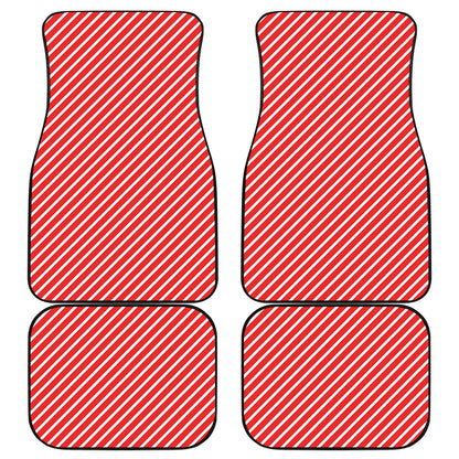 Red And White Candy Cane Pattern Print Front and Back Car Floor Mats