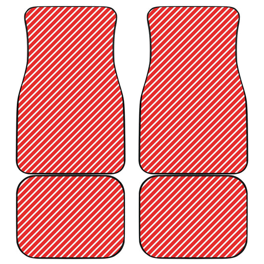 Red And White Candy Cane Pattern Print Front and Back Car Floor Mats