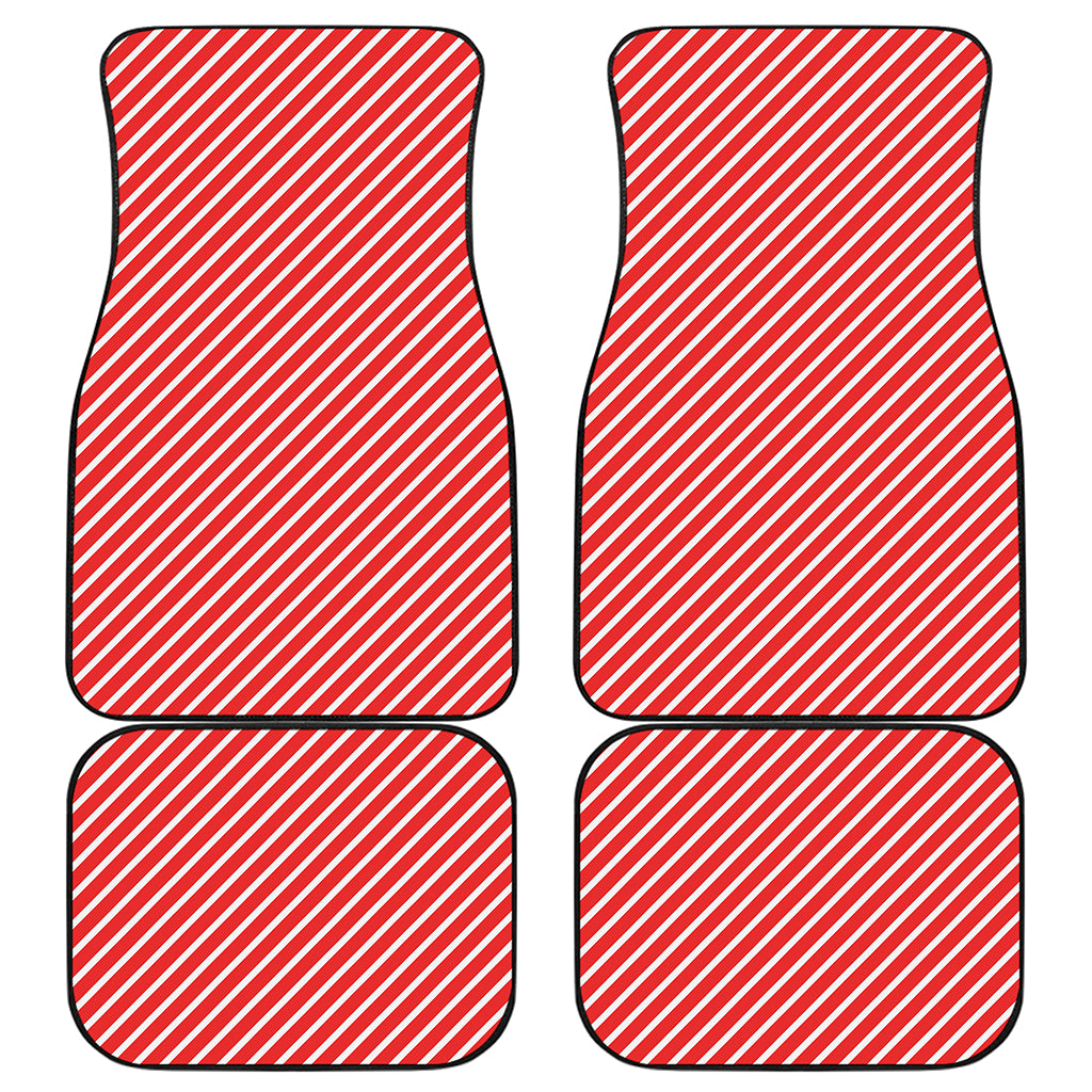 Red And White Candy Cane Pattern Print Front and Back Car Floor Mats