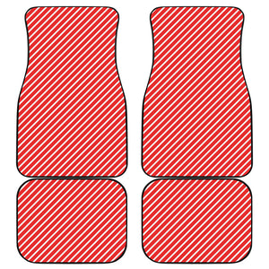 Red And White Candy Cane Pattern Print Front and Back Car Floor Mats