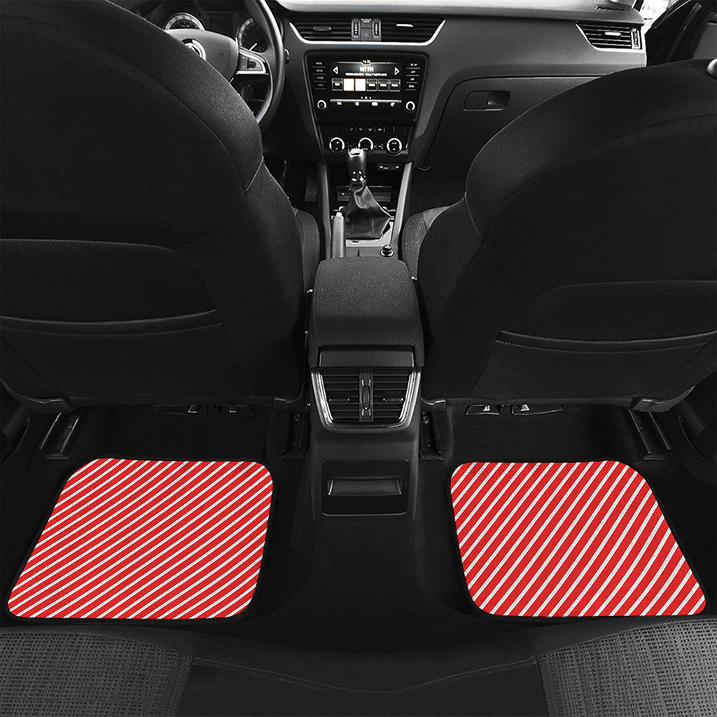 Red And White Candy Cane Pattern Print Front and Back Car Floor Mats