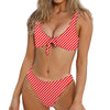 Red And White Candy Cane Pattern Print Front Bow Tie Bikini