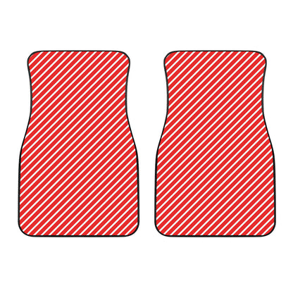Red And White Candy Cane Pattern Print Front Car Floor Mats