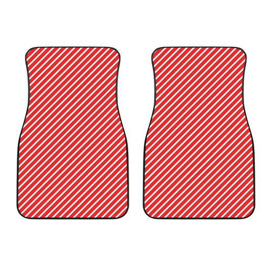 Red And White Candy Cane Pattern Print Front Car Floor Mats