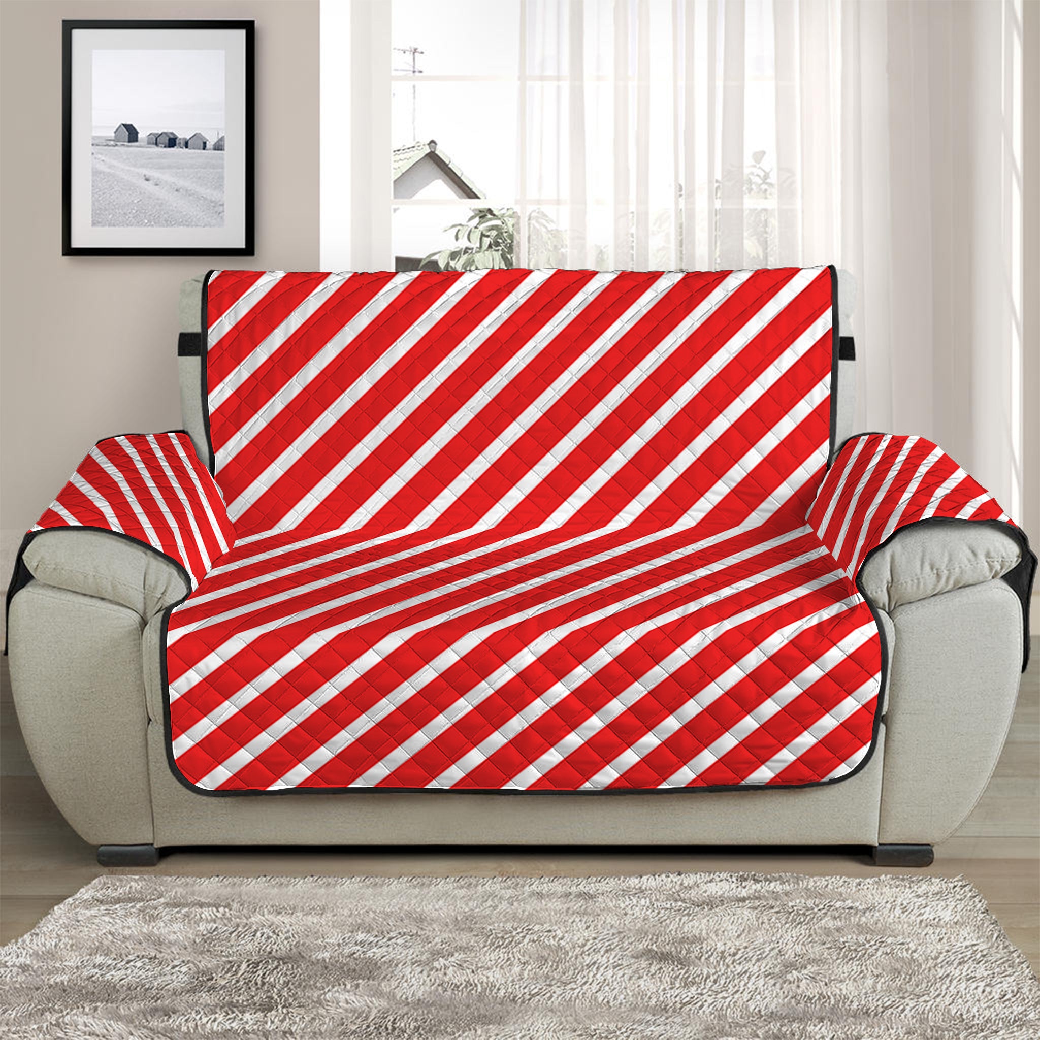 Red And White Candy Cane Pattern Print Half Sofa Protector