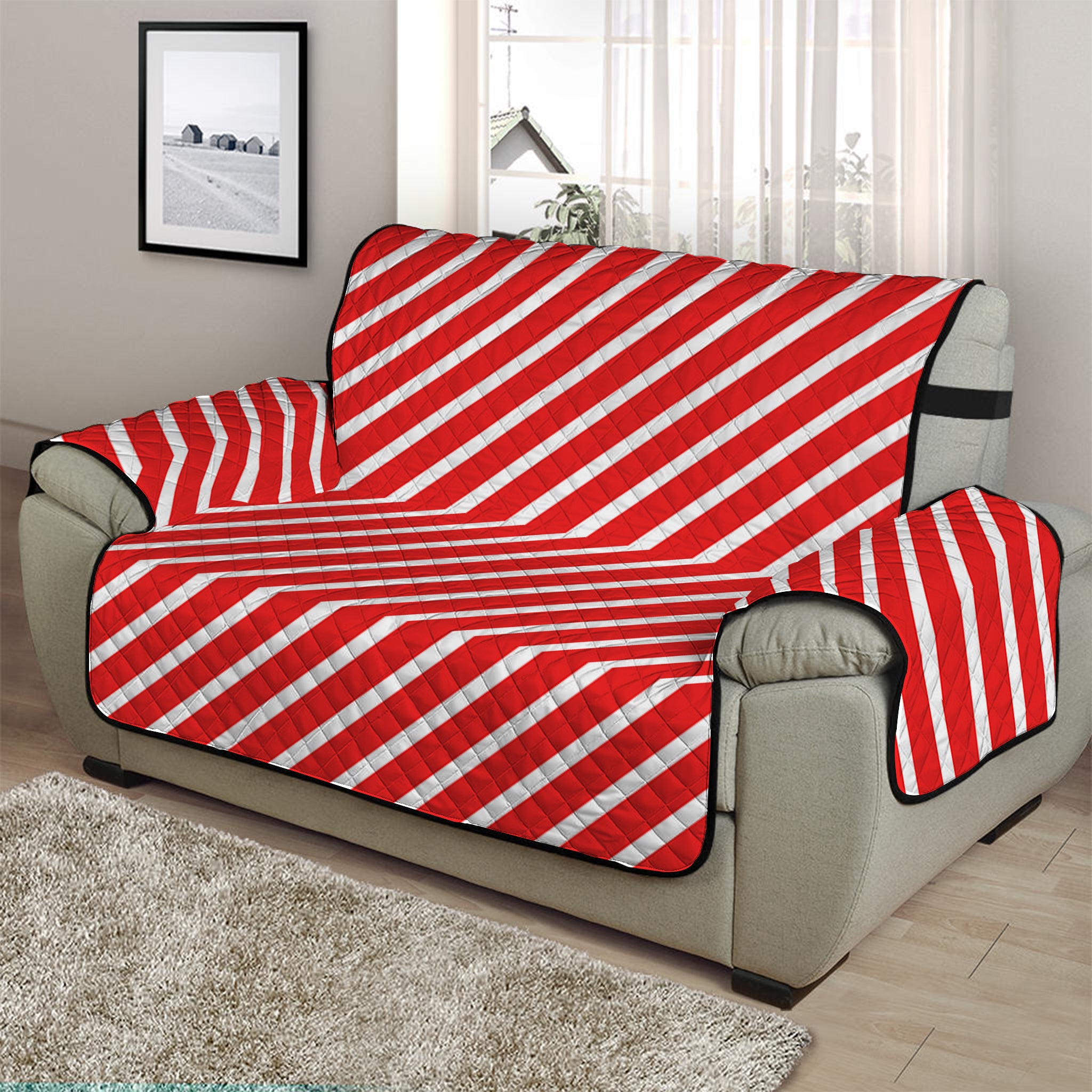 Red And White Candy Cane Pattern Print Half Sofa Protector