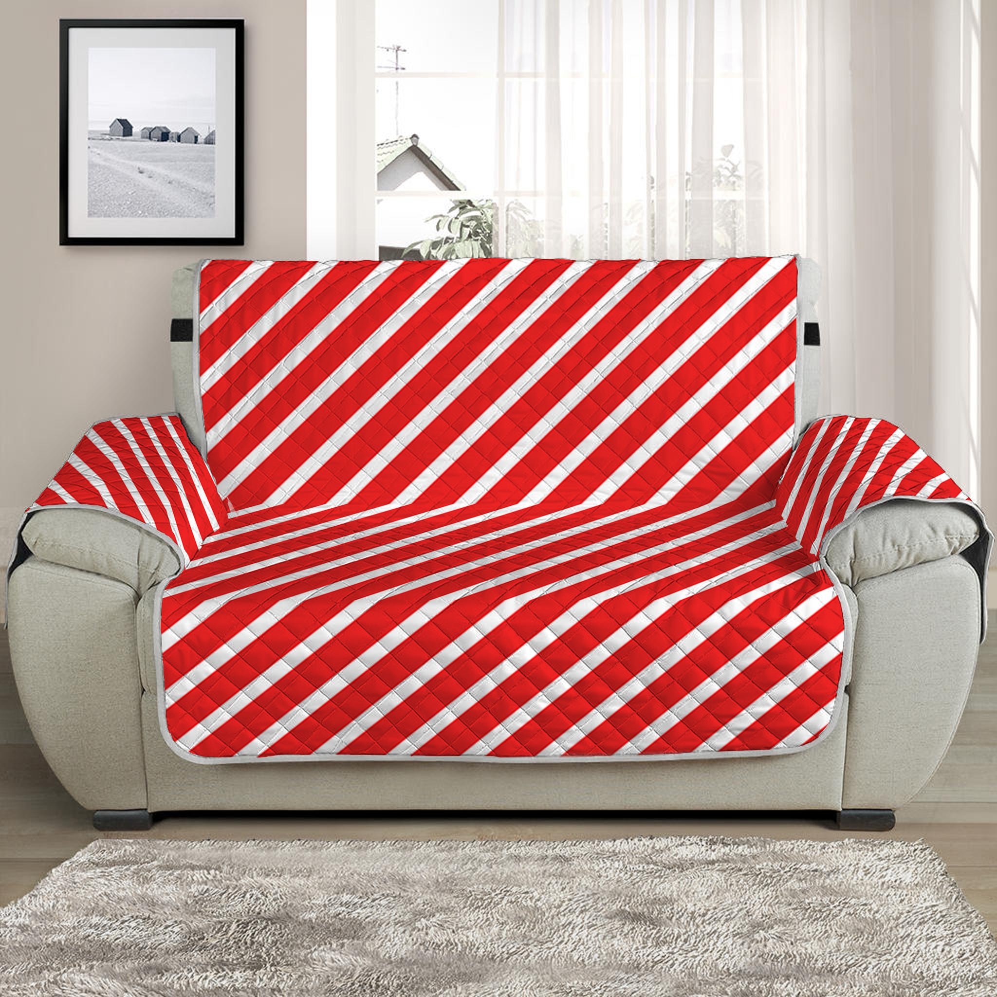 Red And White Candy Cane Pattern Print Half Sofa Protector