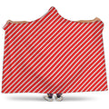 Red And White Candy Cane Pattern Print Hooded Blanket