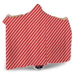 Red And White Candy Cane Pattern Print Hooded Blanket